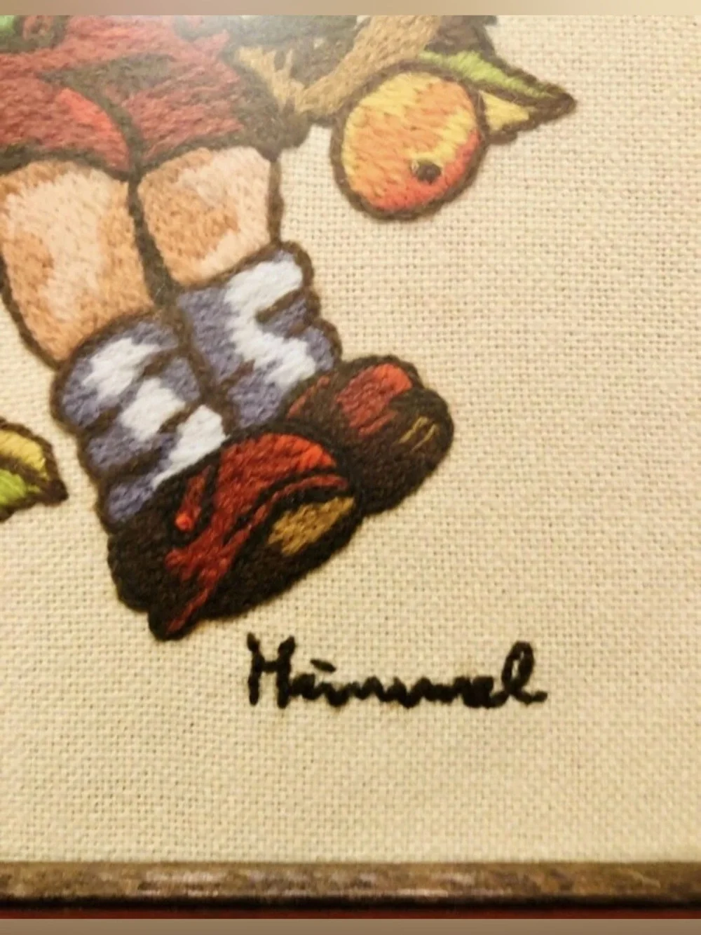 2 Vintage Hummel Crewel Art 70s Children in Trees Grannycore Country